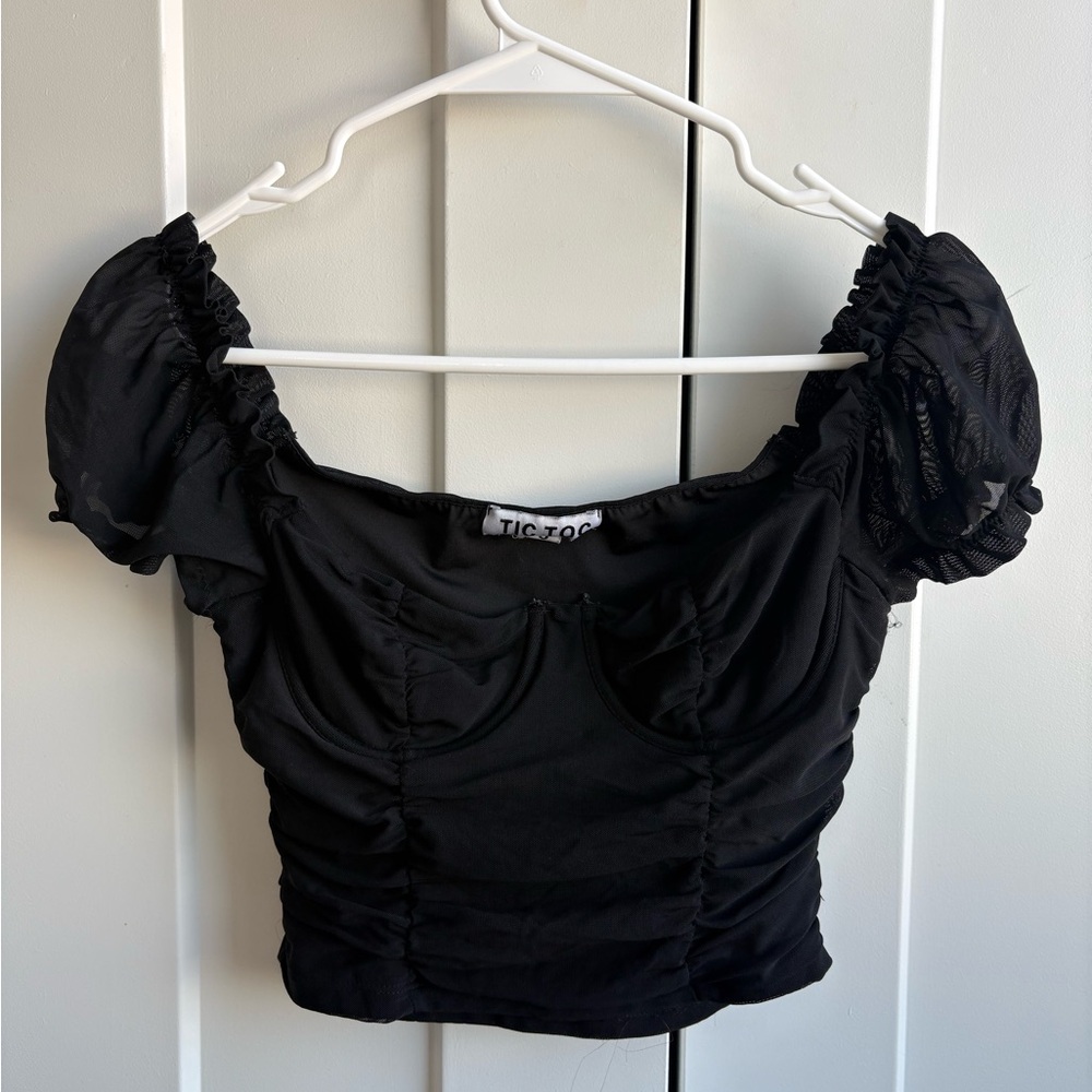 Black Puff Sleeve Crop Top